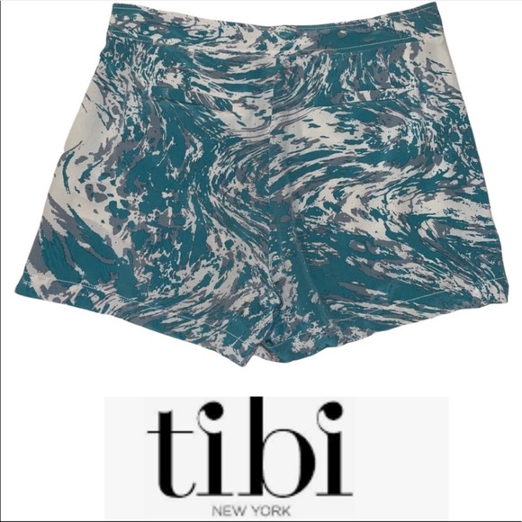 Tibi New York Silk Shorts Teal Size 2 EUC - Picture 2 of 16